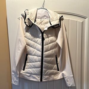 LOFT White Puffer Jacket with Black Accents